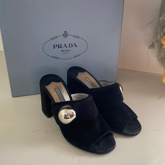 Prada Slip On Black Suede Heels size 36.5 - Picture 1 of 8
